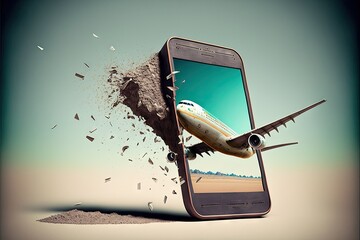 Passenger plane takes off from smartphone screen