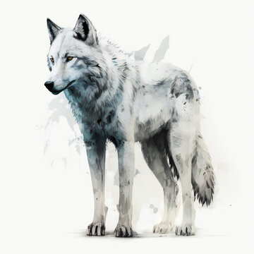 full body wolf , illustration, very highly detailed, isolated on blank white background, logo or design, generative AI	