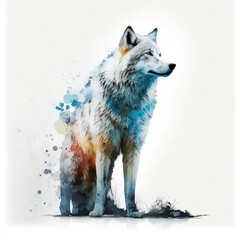 full body wolf , illustration, very highly detailed, isolated on blank white background, logo or design, generative AI	
