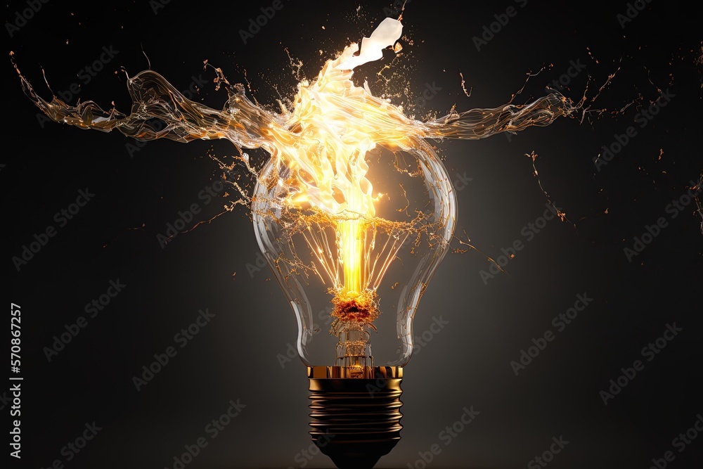 Poster burnt-out filament light bulb blowing up generative ai