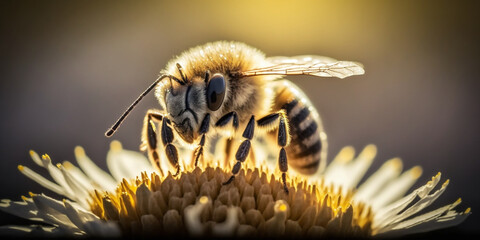 A Beautiful Morning in the Garden: A Macro Bee in a Flower Field,generated by IA