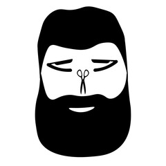 Creative man silhouette with beard, a dangerous razor and scissors. Style logo for barbershop. 