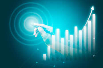 The businessman's hand holds a pen. The businessman's hand held a pen pointing at the target..