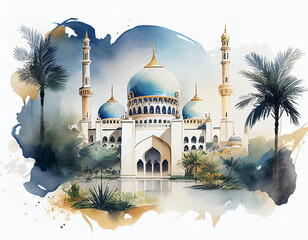 Realistic Islamic Mosque Background Generative AI - obrazy, fototapety, plakaty