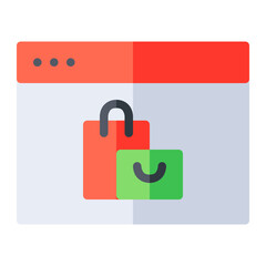 Online shop in flat icon. Browser window with shopping bag