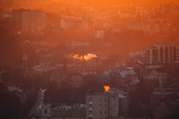 Beautiful sunset over a city in Ukraine