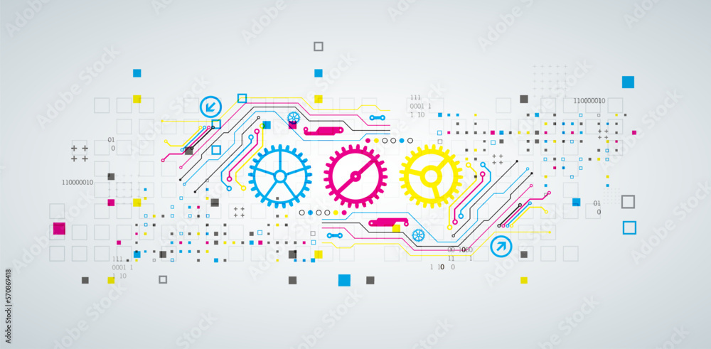 Wall mural abstract technological background with various elements. cmyk concept. vector
