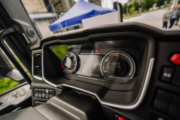 dashboard with instruments speedometer in the truck
