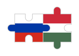 puzzle pieces of russia and hungary flags. vector illustration isolated on white background