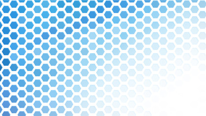 Light blue hexagon pattern with light effect on white background. Abstract and modern background in 4k resolution. Copy space.