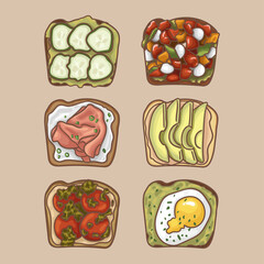A set of crispy toasts with fillings to your taste