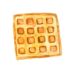 Watercolor waffle belgium. Hand-drawn illustration isolated on the white background.