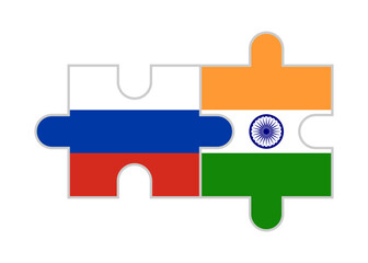 puzzle pieces of russia and india flags. vector illustration isolated on white background