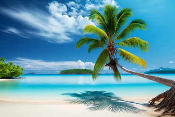 Fototapeta na wymiar Tropical Paradise: Beautiful Beach and Sea with Coconut Palm Trees in 4K HD