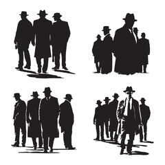 Mafia silhouette vector, Detective silhouette vector isolated on white background - obrazy, fototapety, plakaty