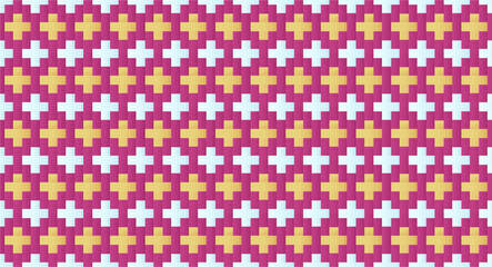 Obraz premium Repeating pink woven pattern. Pixel art pattern and background. Ornament fabric design. Carpet and textiles pattern.