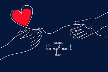 People exchange positive emotions and messages, compliment day, celebrating Valentine's day poster modern flat vector illustration - obrazy, fototapety, plakaty