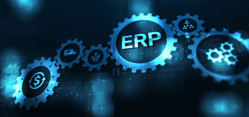 ERP - Enterprise resource planning business and modern technology concept on virtual screen.