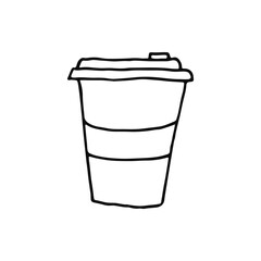 Coffee. Paper cup. Takeaway coffee, hot and fragrant. Doodle. Hand drawn. Vector illustration. Outline.