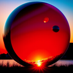 red glass ball, fantasy, darkness
