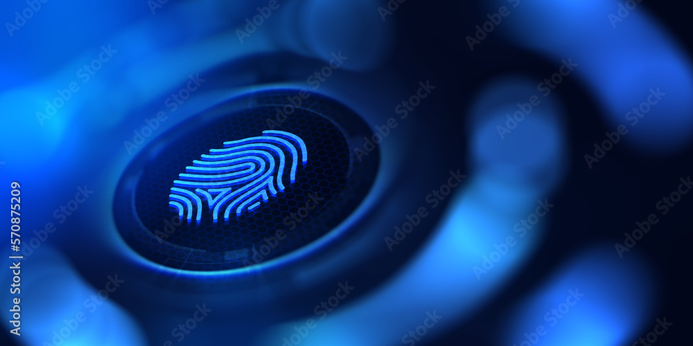 Aufkleber fingerprint scan provides security access with biometrics identification. business technology safety