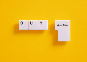 Online internet shopping and buying goods or services. Business concept. Computer keyboard keys...