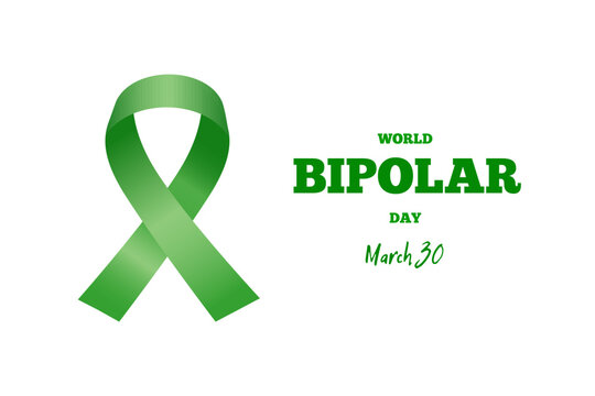World bipolar day. Green ribbon. Mental health awareness day, Depression, Cerebral palsy. World kidney day.