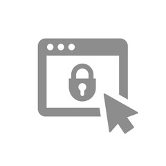Web page with cursor arrow vector icon. Safe, secured internet site with padlock symbol.