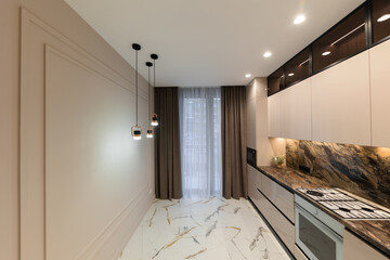 New modern kitchen in a new building. Repair of apartments.
