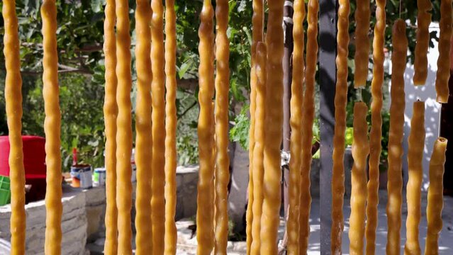 Traditional Cypriot Soutzoukos or shoushoukos, similar to churchkhela candy in Letymbou, Cyprus