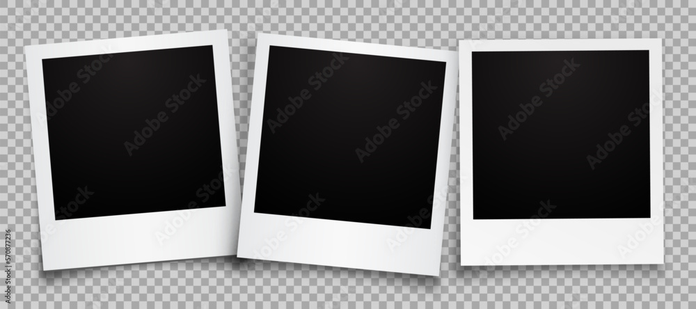 Poster Three empty black photo frame with shadows on transparent background - stock vector