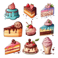 Delicious colorful sweets collection. Cake collection.