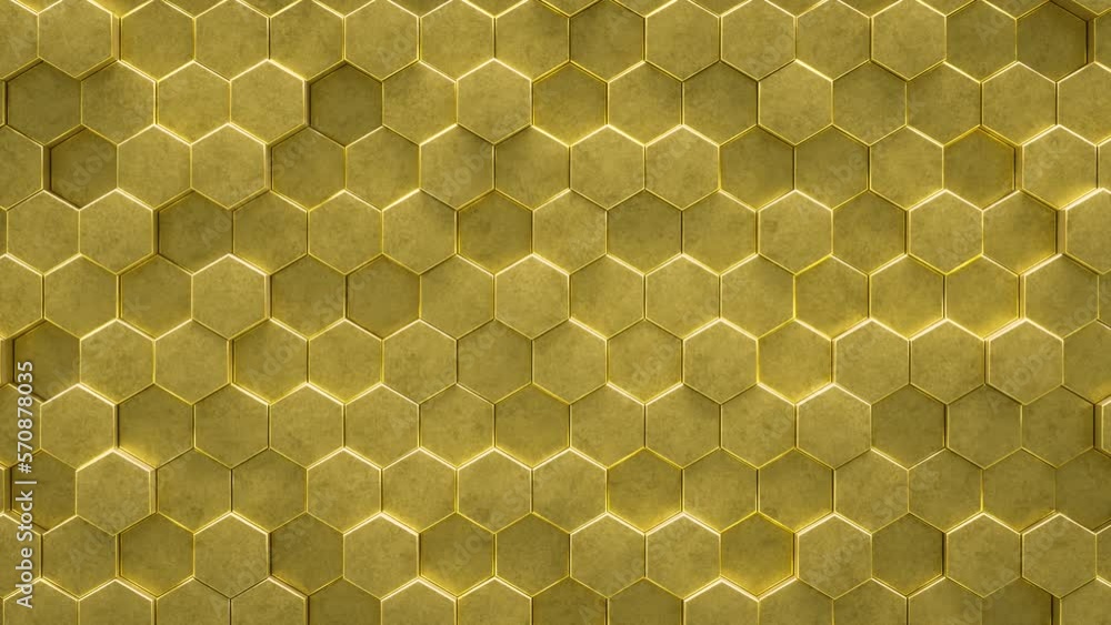 Poster 3d animated loop abstract background of golden hexagon.