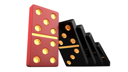 Red and black domino dice stand out against a white background. Two fives. The concept of a leader. 3D rendering. Illustration.