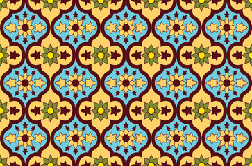 Abstract line shapes floral geometric motif continuous basic pattern background. Oriental style damask modern floral tile, textile motif
