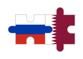 puzzle pieces of russia and qatar flags. vector illustration isolated on white background