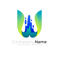 Water swoosh logo with letter W design vector, 3d colorful