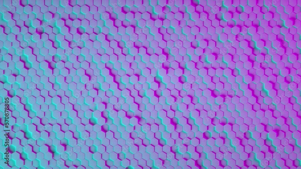 Poster hexagon geometric pattern as abstract background with neon light. 3d animation loop