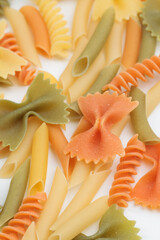 Tricolor macaroni of different types.