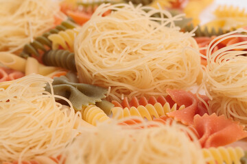 Tricolor macaroni of different types.