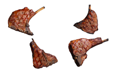 Various steaks. Striploin, Tbone, Ribeye. Transparent.