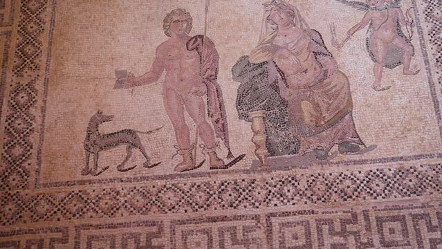 Phaedra and Hippolytus mosaic in House of Dionysos Roman villa in Archaeological Park in Paphos , Cyprus