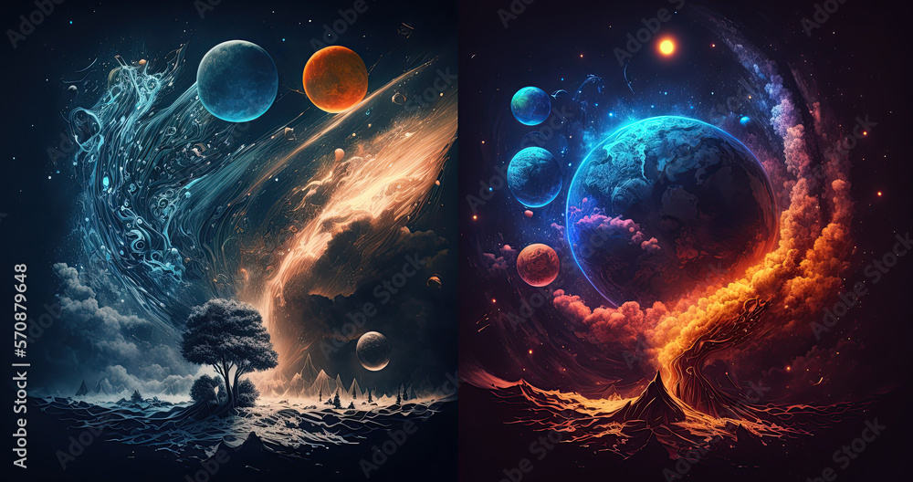 Wall mural colorful outer space with constellations, galaxies, planets and nebulae. generative ai