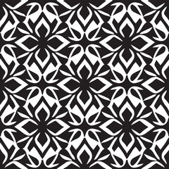 Fototapeta premium The simple yet beautiful floral silhouette drawing is a modern take on antique tracery design, with a tiled mosaic background and endless repetition of ornamental elements