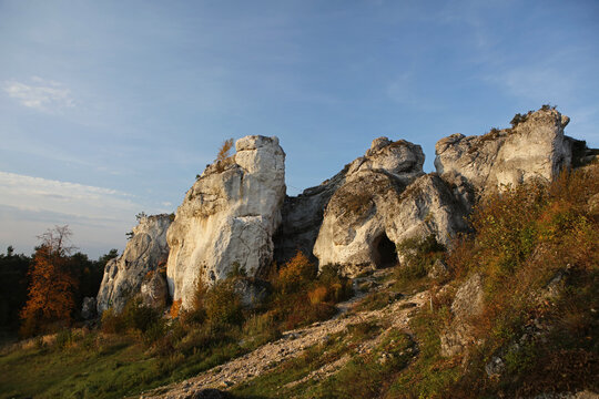 Zborow mountain - rock formations in Polish Jura near Podlesice, Poland
