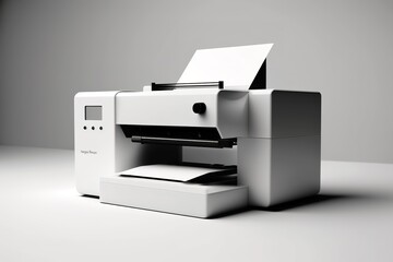 White printer over white background. Monochrome 3D render. Generative AI Illustration