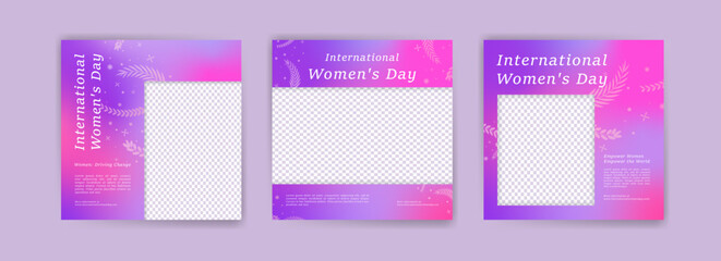 Vector set of social media post templates for international women's day. Collection of banners for women's solidarity and freedom. Social media design.
