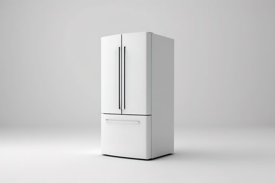 White big fridge over white background. 3D rendering style. Generative AI Illustration