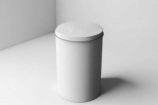 White trash bin over white background. 3D rendering style. Generative AI Illustration