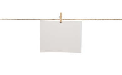 Blank Card Hanging on Clothesline Isolated
